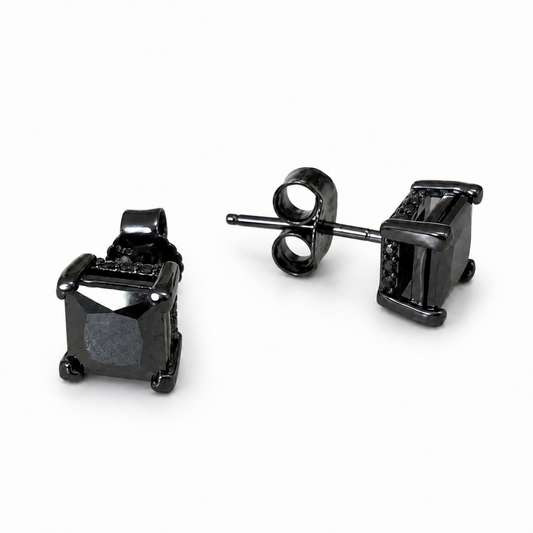 Kolczyki Black Square z Czarym Moissanitem S925 Czarne Złoto Damskie