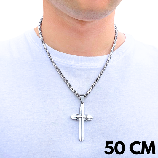 SET - Royal Chain 4mm + Modern Cross Pendant White Gold