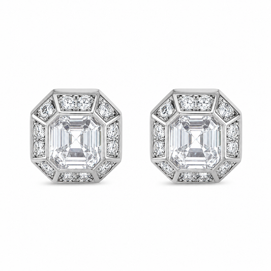 Earrings Geometric Square S925 White Gold Women's