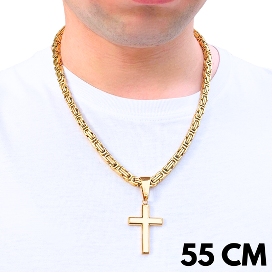 SET - Gold Royal Chain 6mm + Clean Cross Pendant Gold