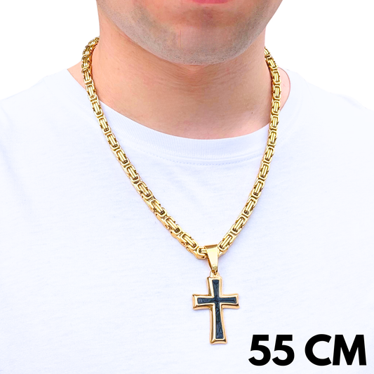 SET - Gold Royal Chain 6mm + Black Cross Pendant Gold