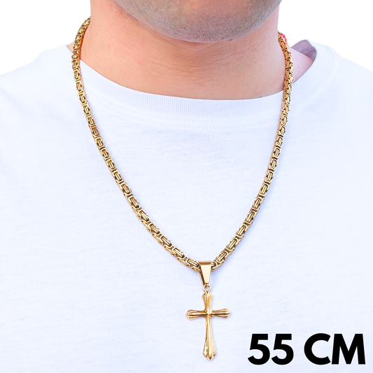 SET - Gold Royal Chain 4mm + Grace Cross Pendant Gold