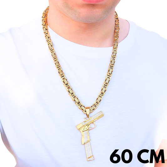 SET - Gold Royal Chain 8mm + Glock Pendant Gold