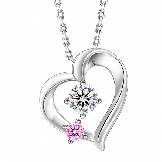 Women's White Gold S925 Moissanite Pink Crystal Heart Necklace