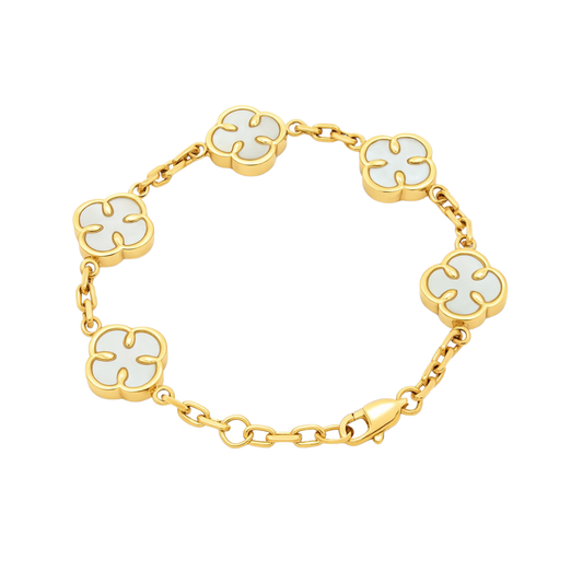 Women's Gold White Clover Bracelet