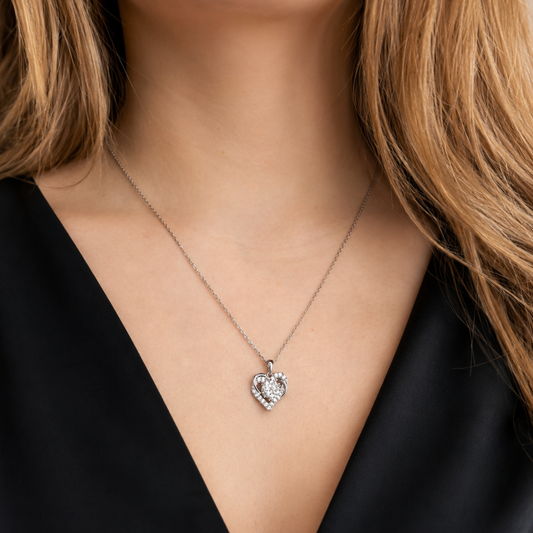 Women's White Gold S925 Moissanite Asymmetric Heart Necklace - 1ct