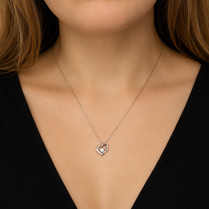 Women's White Gold S925 Moissanite Pink Crystal Heart Necklace