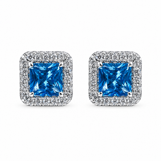 Square Blue S925 Silver Earrings for Women