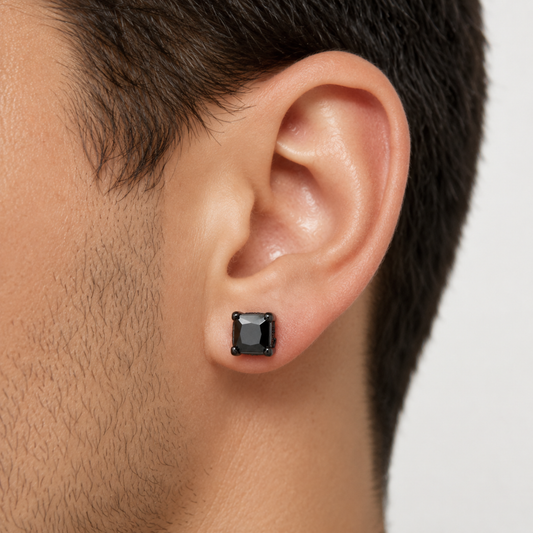 Kolczyki Black Square z Czarnym Moissanitem S925 Czarne Złoto