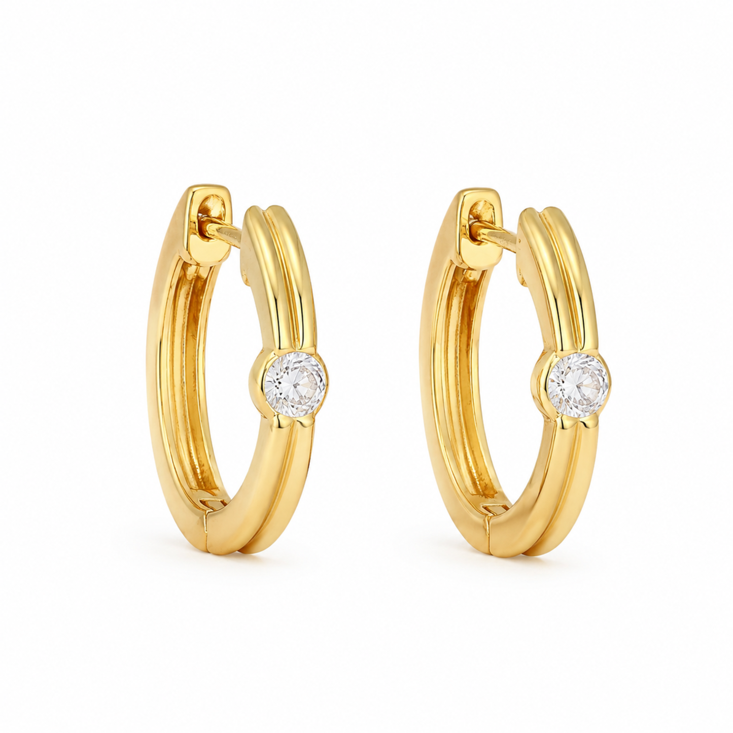 Kolczyki Solitaire Bezel Hoop S925 Złote Damskie
