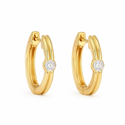 Kolczyki Solitaire Bezel Hoop S925 Złote Damskie