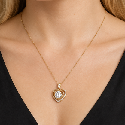 Layered Heart Necklace with 3 Carat Moissanite S925 Gold for Women