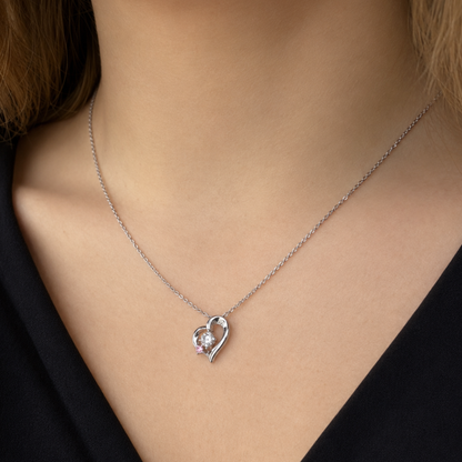 Women's White Gold S925 Moissanite Pink Crystal Heart Necklace
