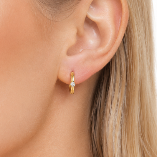 Solitaire Bezel Hoop Earrings S925 Gold Women's