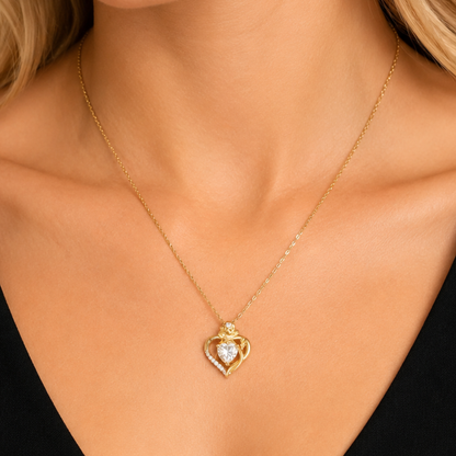 Rose Heart Necklace with 1 Carat Moissanite S925 Gold Women's