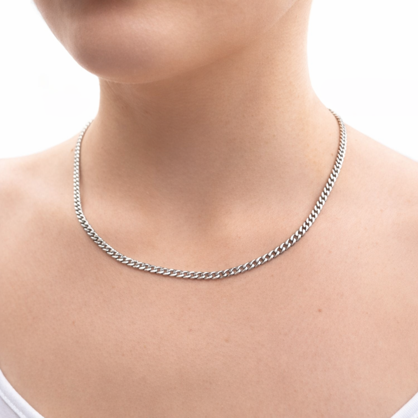 Women's White Gold Cuban Chain - 3mm