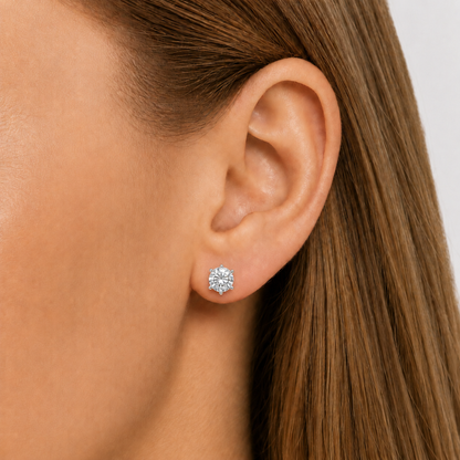 Hexa Round Moissanite Earrings 0.5 Carat S925 White Gold Women's