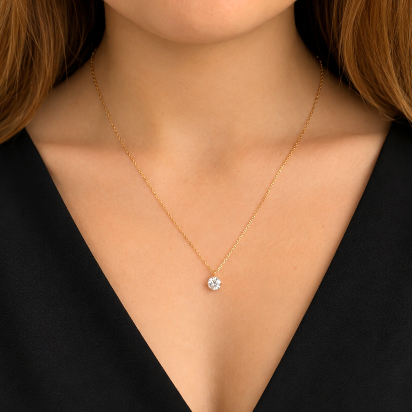 Women's Gold S925 Moissanite Crystal Necklace - 1ct