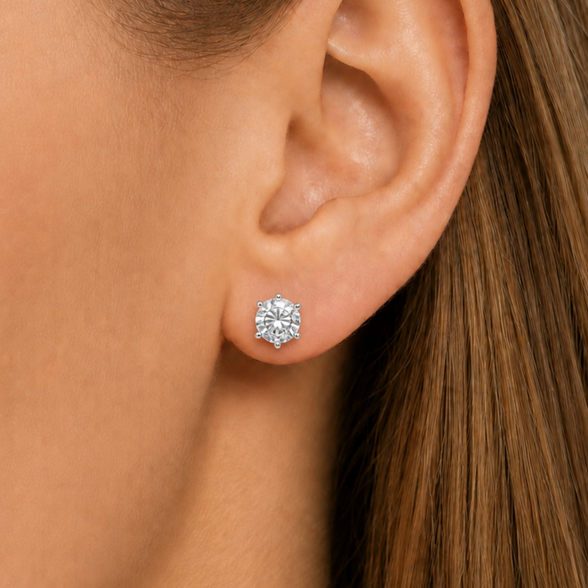 Hexa Round Moissanite Earrings 0.5 Carat S925 White Gold Women's
