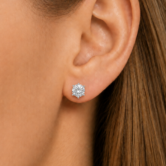 Hexa Round Moissanite Earrings 0.5 Carat S925 White Gold Women's