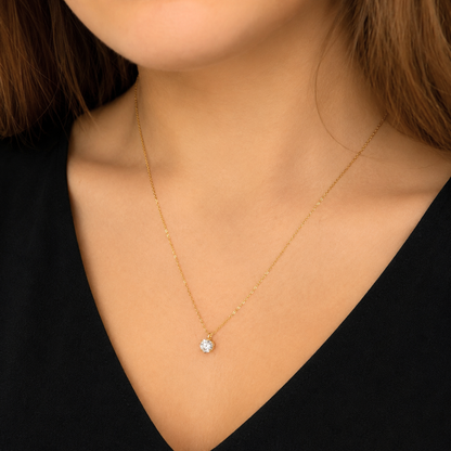 Women's Gold S925 Moissanite Crystal Necklace - 1ct