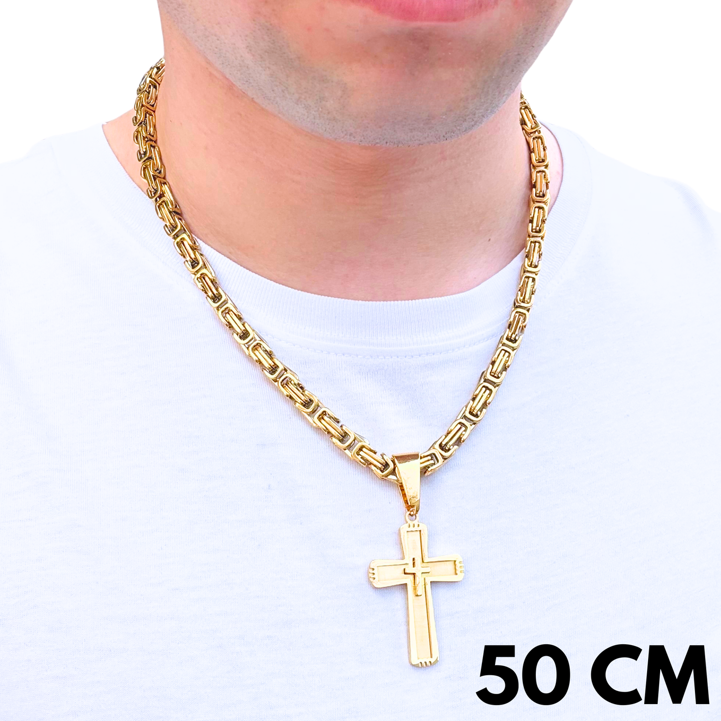 SET - Gold Royal Chain 6mm + Monarch's Cross Pendant Gold