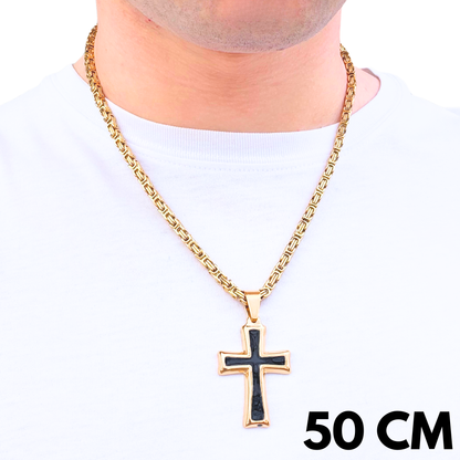 SET - Gold Royal Chain 4mm + Black Cross Pendant Gold