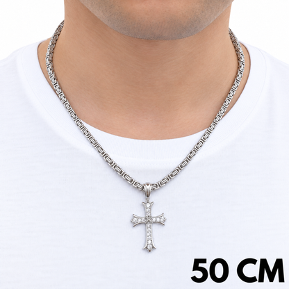SET - White Gold Royal Chain 4mm + Grand Cross Pendant White Gold