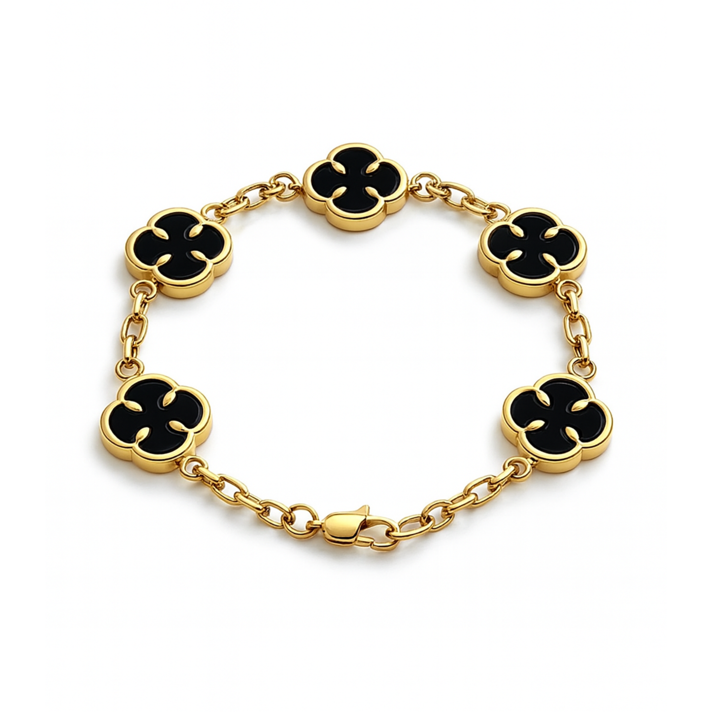 Women's Gold Black Clover Bracelet with Onyx