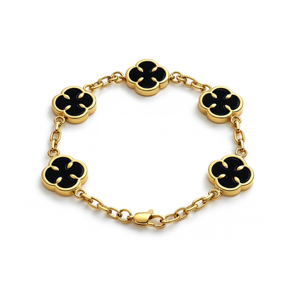 Women's Gold Black Clover Bracelet with Onyx