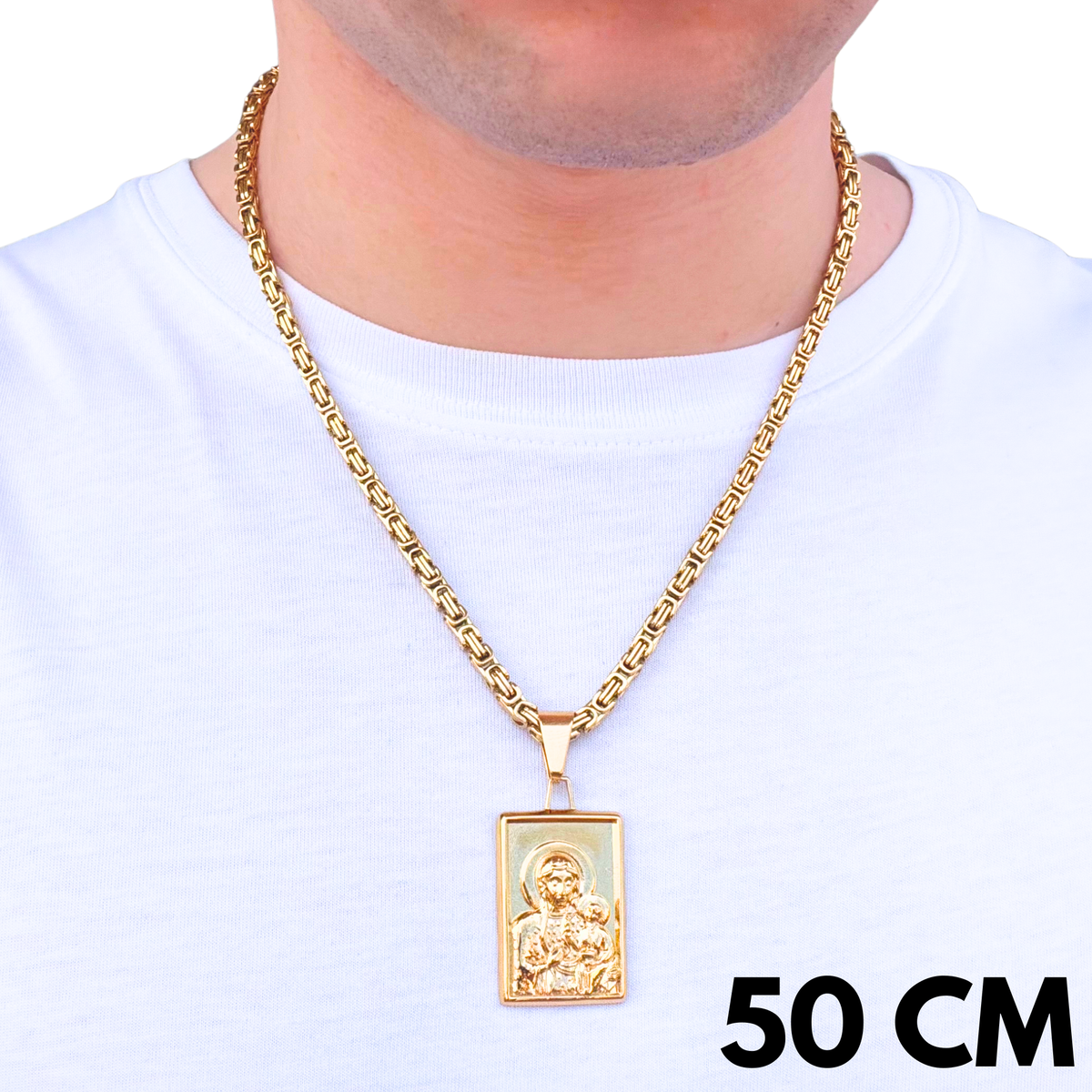 SET - Gold Royal Chain 4mm + Black Madonna of Częstochowa Pendant Gold