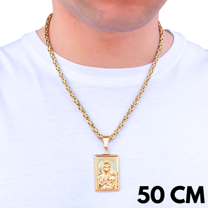SET - Gold Royal Chain 4mm + Black Madonna of Częstochowa Pendant Gold