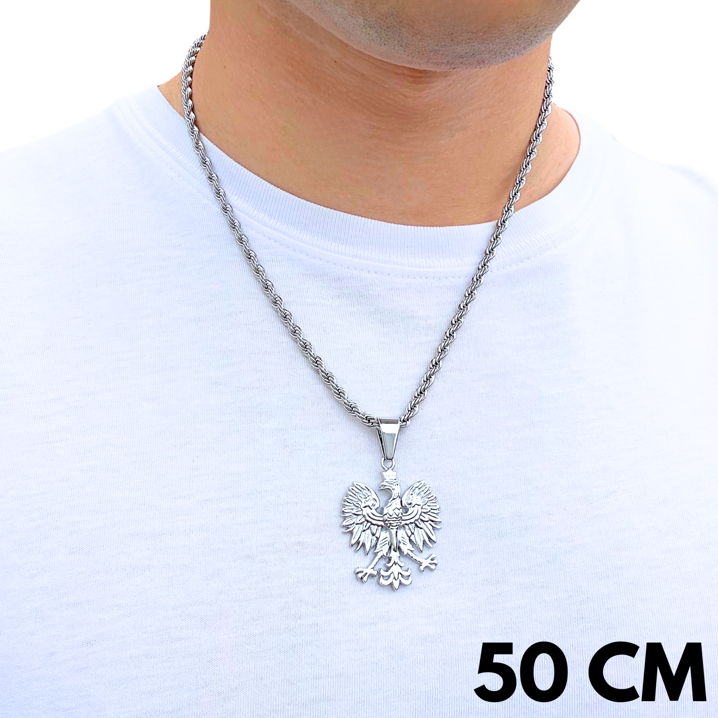 SET - Rope Chain 4mm + Eagle Pendant White Gold