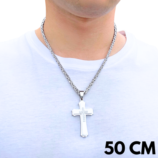 SET - Royal Chain 4mm + Royal Cross Pendant White Gold