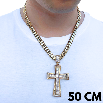 SET - Gold Cuban Chain 10mm + Imperial Cross Pendant Gold