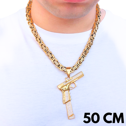 SET - Gold Royal Chain 8mm + Glock Pendant Gold