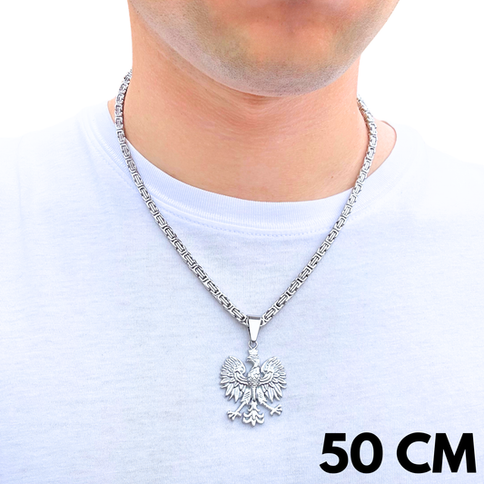 SET - White Gold Royal Chain 4mm + Eagle Pendant White Gold