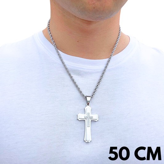 SET - Rope Chain 4mm + Royal Cross Pendant White Gold