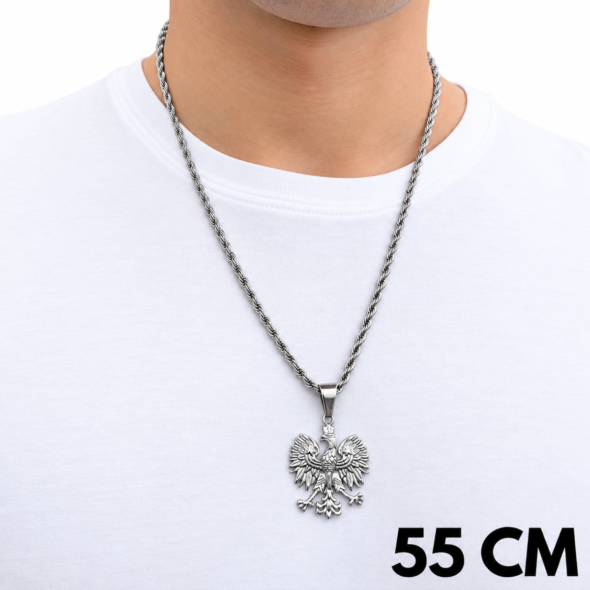 SET - Rope Chain 4mm + Eagle Pendant White Gold
