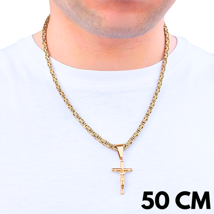 SET - Gold Royal Chain 4mm + Crucifix Pendant Gold