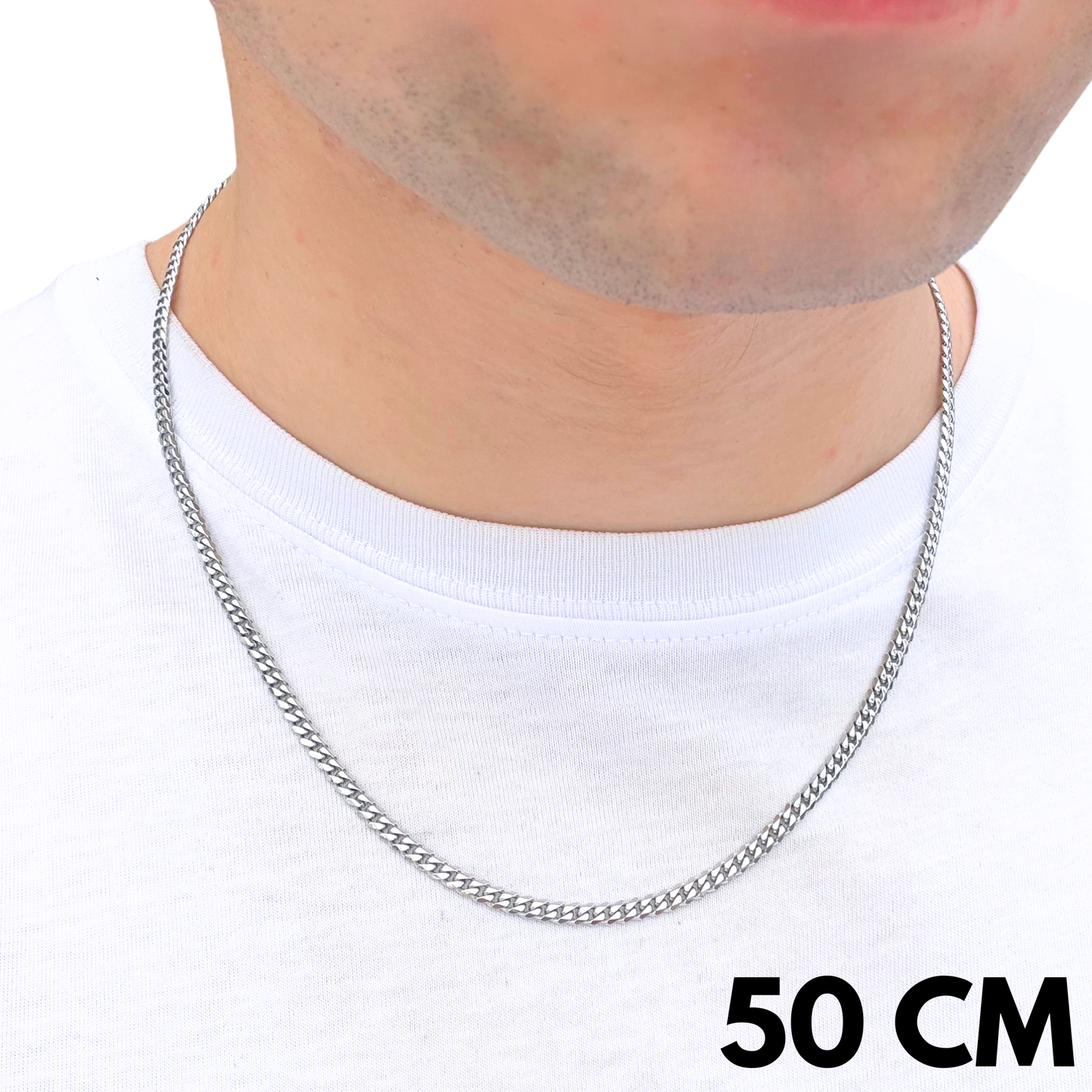 White Gold Cuban Chain - 3mm