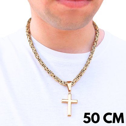 SET - Gold Royal Chain 6mm + Clean Cross Pendant Gold
