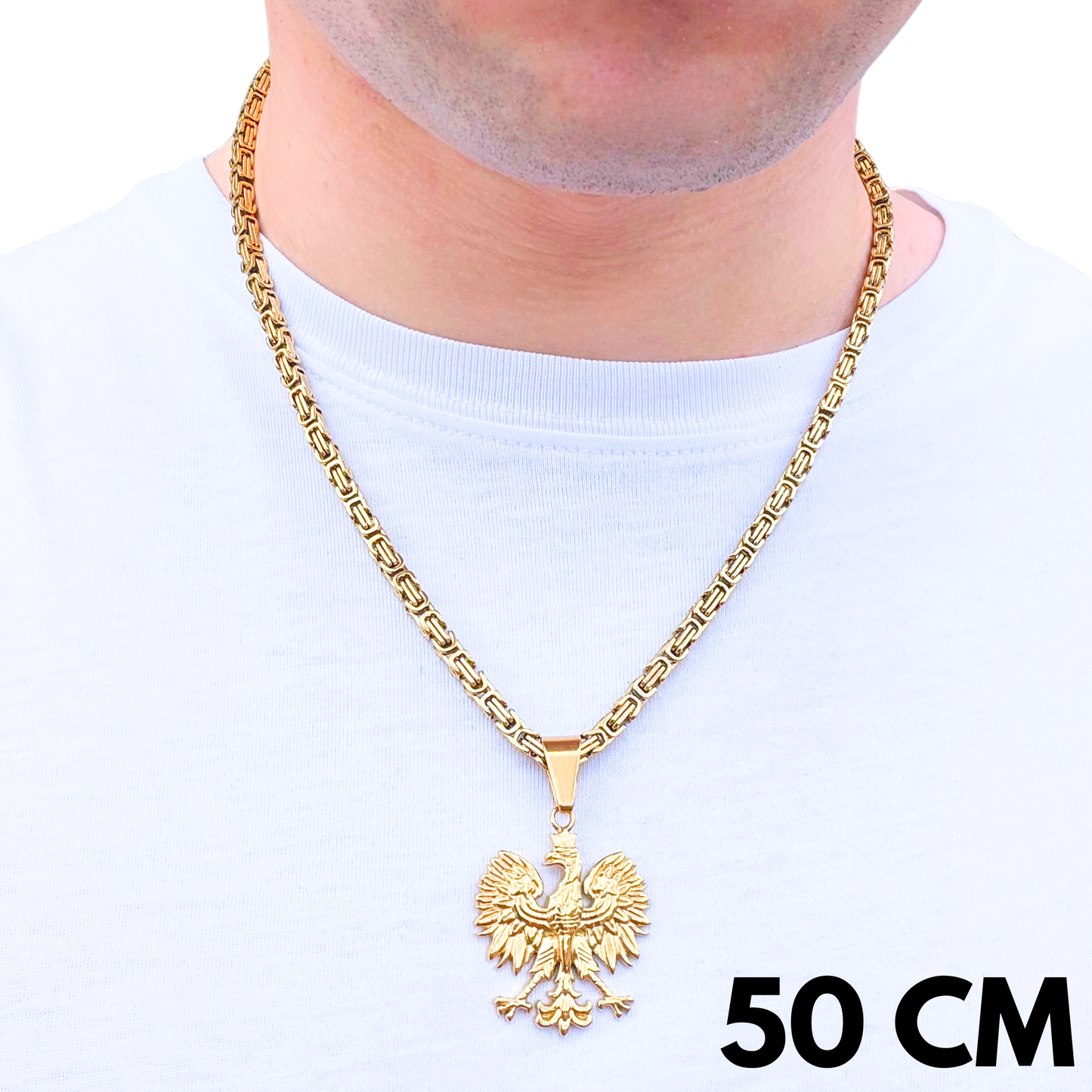 SET - Gold Royal Chain 4mm + Eagle Pendant Gold