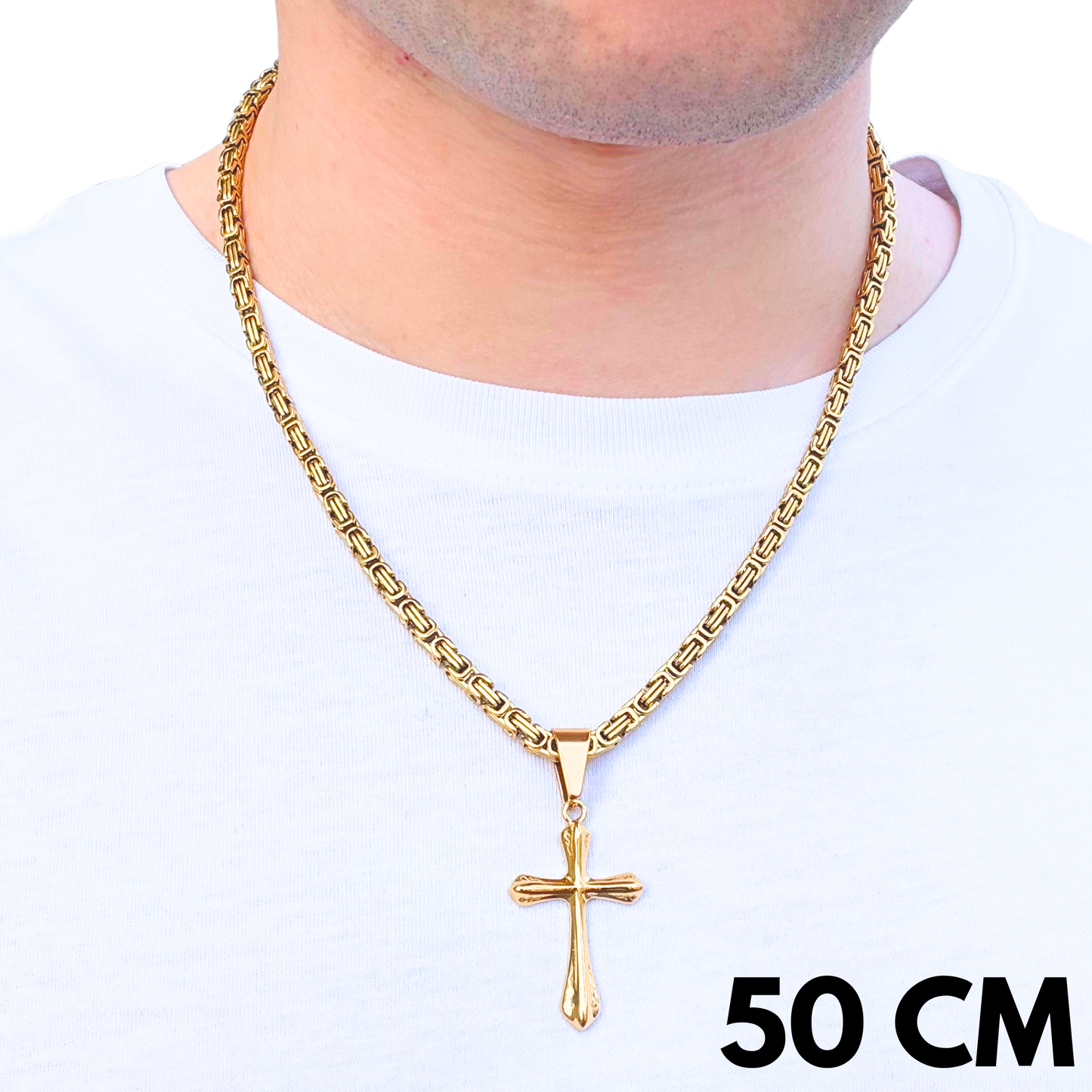 SET - Gold Royal Chain 4mm + Grace Cross Pendant Gold