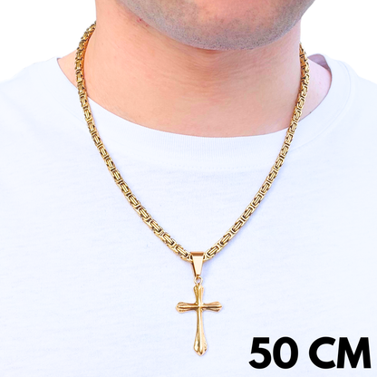 SET - Gold Royal Chain 4mm + Grace Cross Pendant Gold