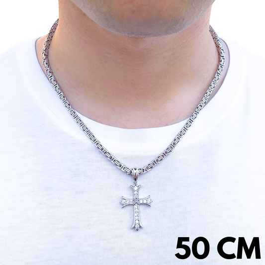 SET - White Gold Royal Chain 4mm + Grand Cross Pendant White Gold