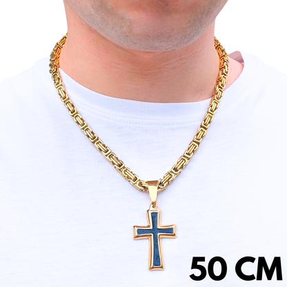 SET - Gold Royal Chain 6mm + Black Cross Pendant Gold