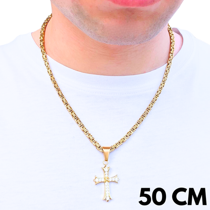 SET - Gold Royal Chain 4mm + Grand Cross Pendant Gold