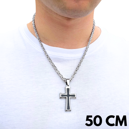 SET - Royal Chain 4mm + Black Cross Pendant White Gold