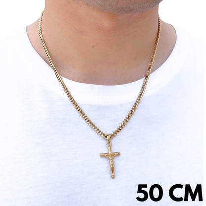 SET - Gold Cuban Chain 4mm + Crucifix Pendant Gold
